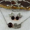 Natural Cognac Amber with Crystals in S925 Sliver Set of Earrings 7.7mm, Ring 8.7mm and Necklace 9.2mm Total 10.77g