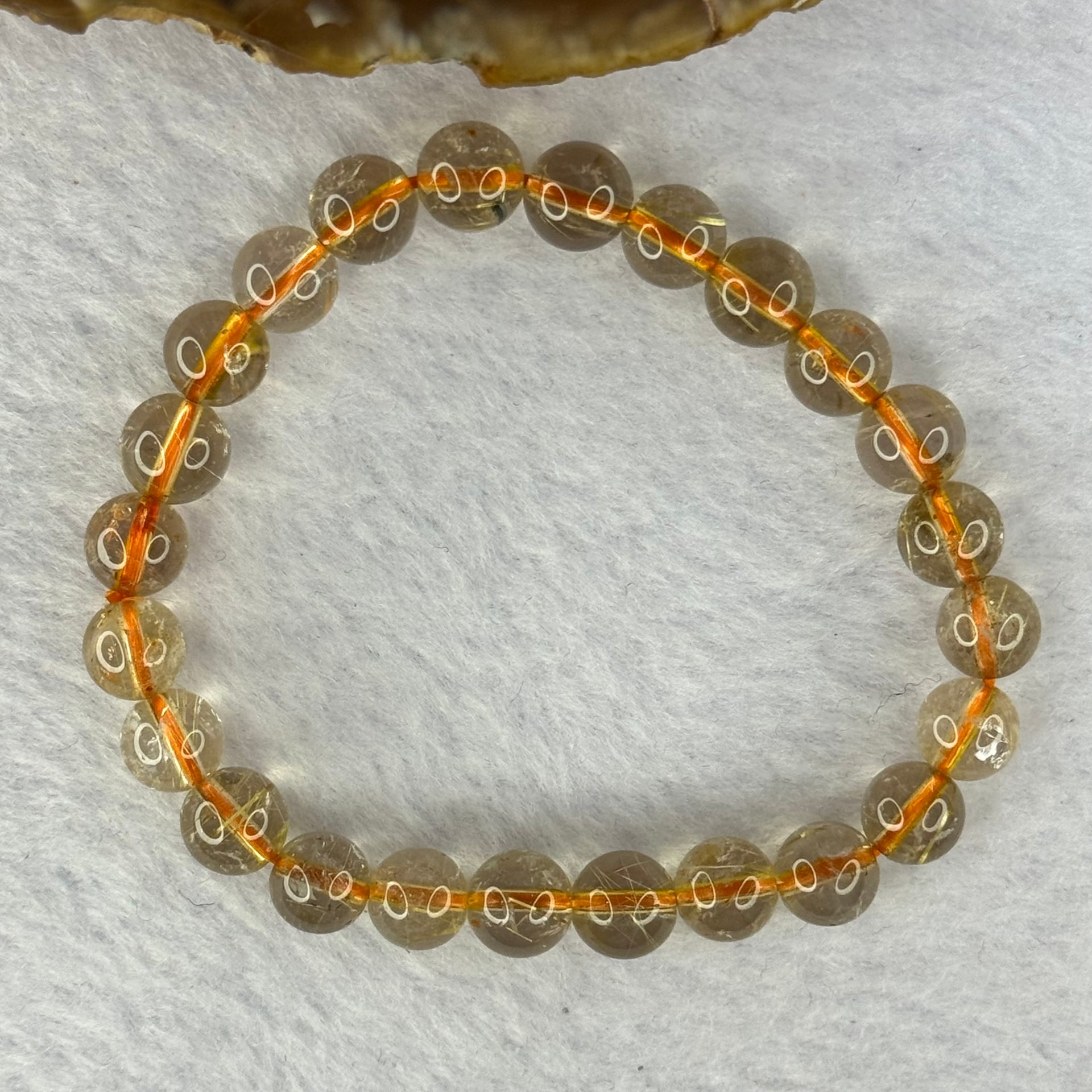 Natural Golden Rutilated Quartz Beads 天然金发水晶手链 14.67g 15cm 7.8mm 24 Beads - Huangs Jadeite and Jewelry Pte Ltd