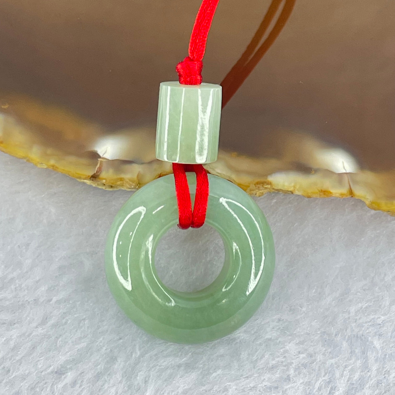 Type A Blueish Green Jadeite Ping An Kou and Lulu Tong Pendent 10.79g 23.7 by 9.1mm Donut 10.7 by 8.7mm Lulu Tong