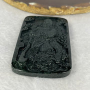 Type A Partial Translucent Black Omphasite Jadeite Guan Gong with Dragon Pendent A货部分半透明黑色绿辉石翡翠关公龙吊坠 35.15g 66.6 by 44.6 by 7.4 mm - Huangs Jadeite and Jewelry Pte Ltd