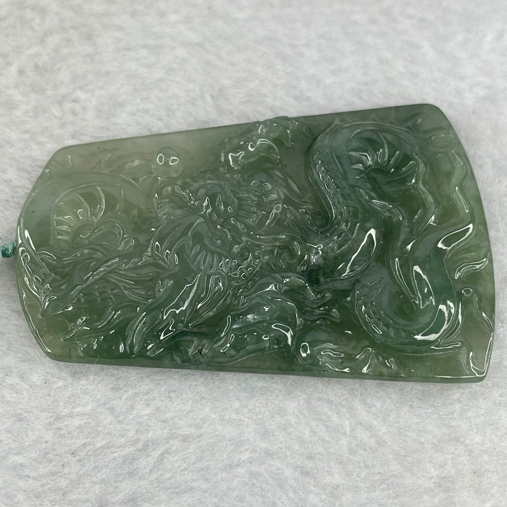 Type A ICY Light Dark Green Jadeite Dragon Pendent 32.71g 65.0 by 44.2 by 5.8mm - Huangs Jadeite and Jewelry Pte Ltd