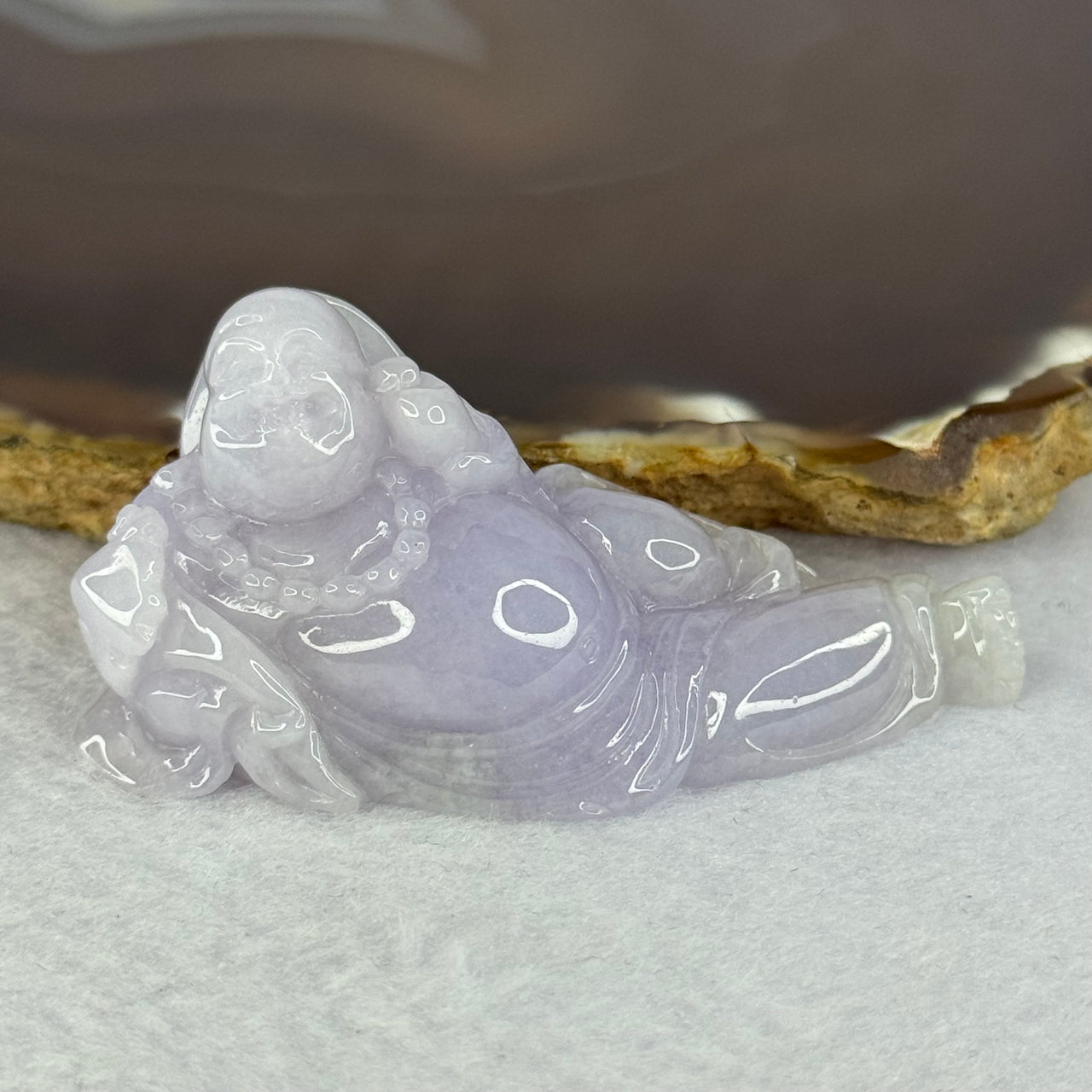 Type A Lavender Jadeite Milo Buddha Display 紫罗兰翡翠弥勒佛摆件 33.33g 57.9 by 27.3 by 20.6mm - Huangs Jadeite and Jewelry Pte Ltd