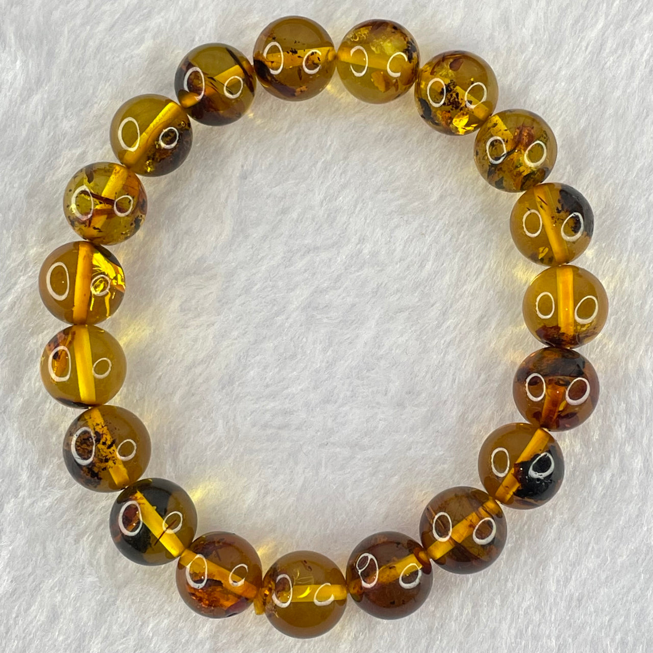 Natural Brownish Yellow Flower Amber Beads Bracelet 12.88g 17.5cm 10.8mm 19 Beads