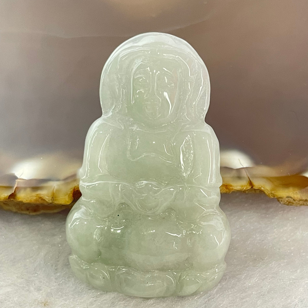 Type A Green Jadeite Guan Yin Pendant 8.43g  40.4 by 25.2 by 5.6mm - Huangs Jadeite and Jewelry Pte Ltd