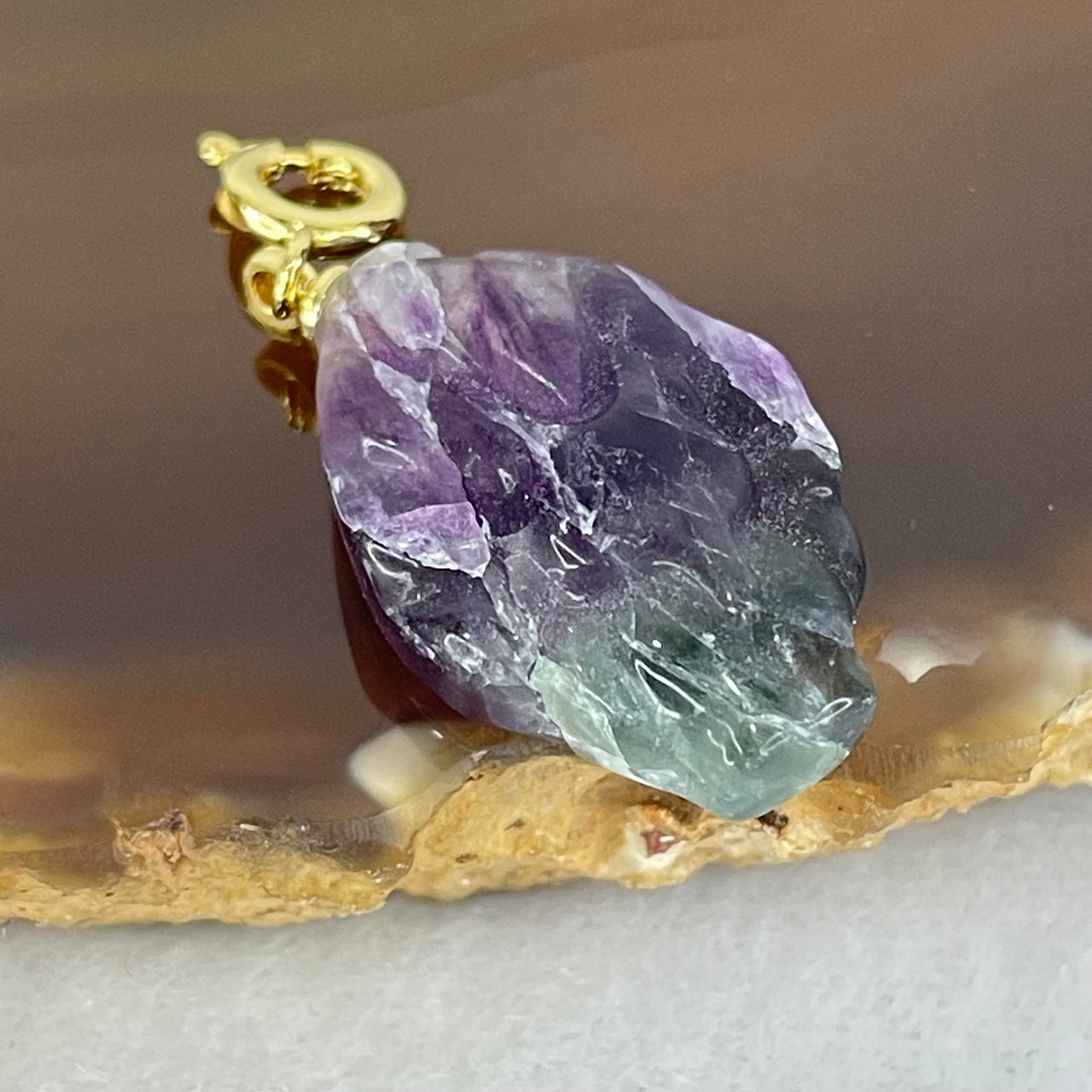 Natural Purple and Green Fluorite 9 Tail Fox Charm Pendant 4.23g 21.7 by 14.9 by 7.0mm