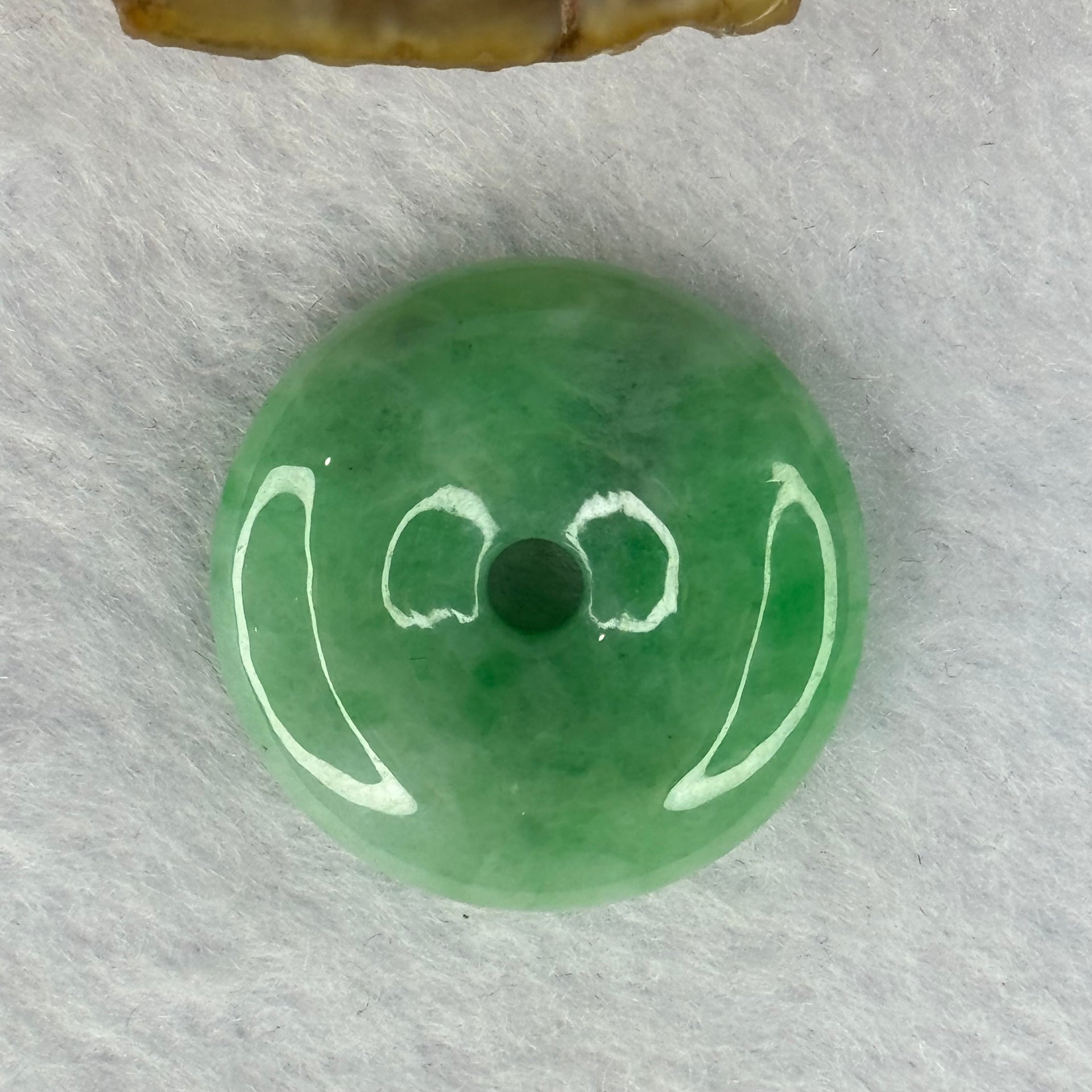 Type A Spicy Green Jadeite Ping An Kou Donut Pendant 8.35g 25.2 by 6.8mm - Huangs Jadeite and Jewelry Pte Ltd