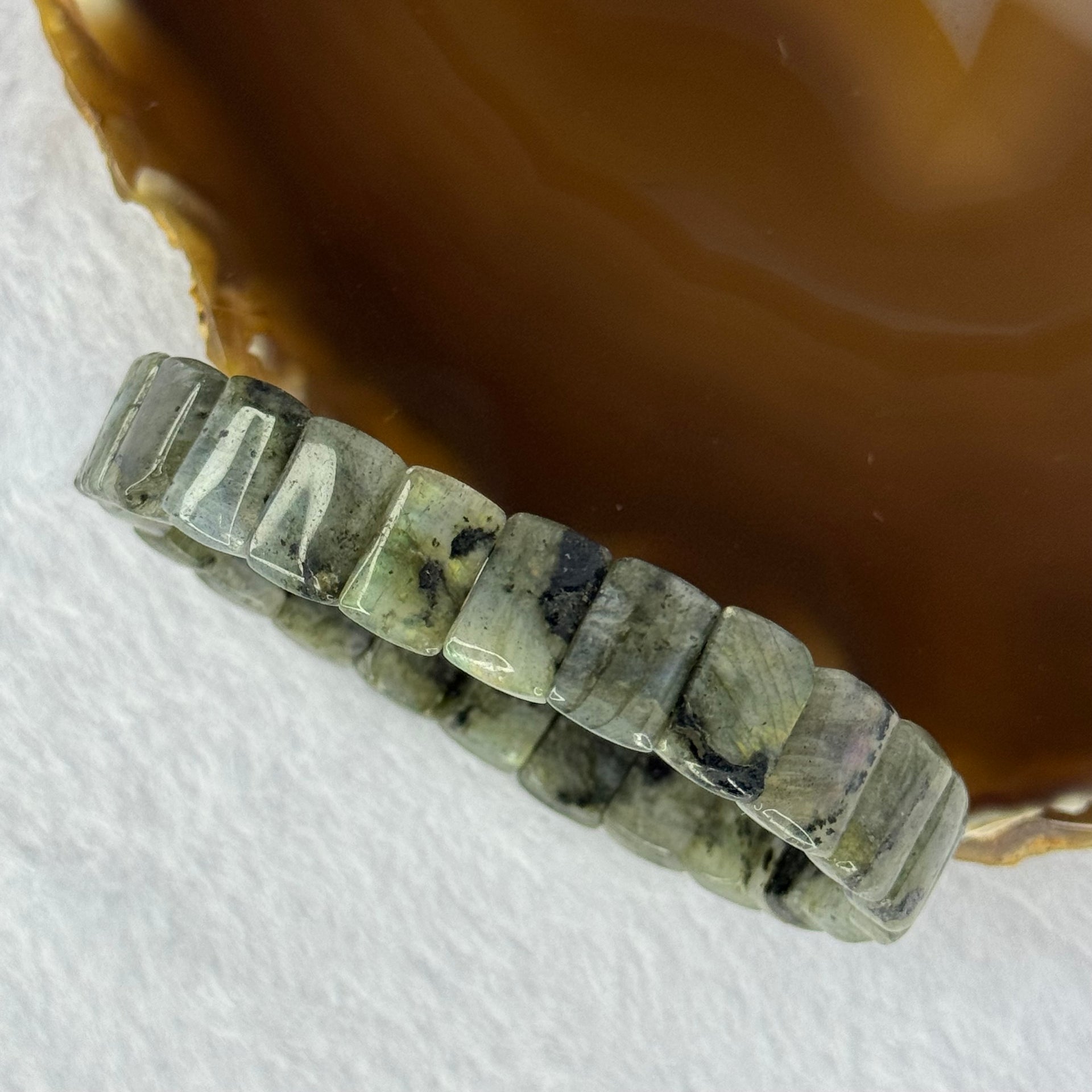 Natural Labradorite Bracelet 25.55g 16.5cm 12.0 by 8.1 by 5.0mm 24 pcs - Huangs Jadeite and Jewelry Pte Ltd