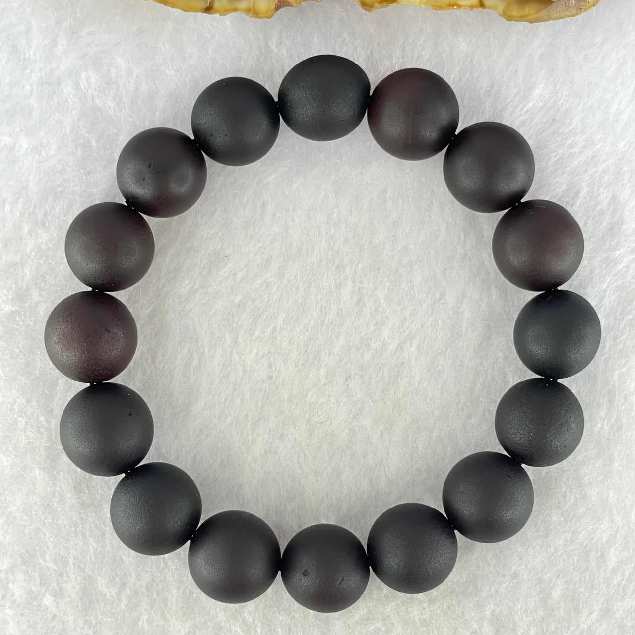 Natural Dark Matt Black Blood Red Amber Beads Bracelet 天然大黑天翁琥珀手链 15.90g 16.5cm 12.2mm 16 Beads