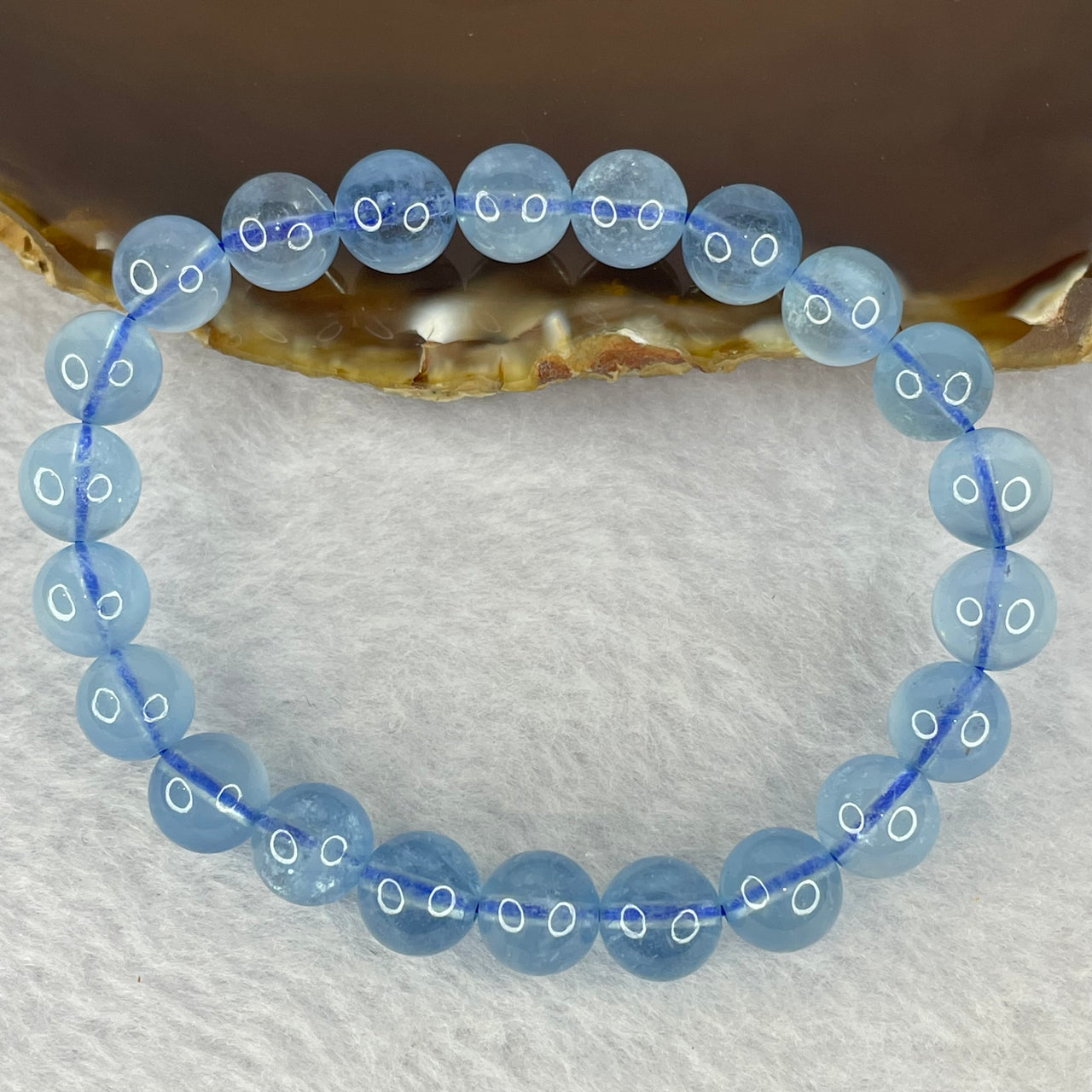 Natural Aquamarine Bracelet 天然海蓝宝石手链 19.56g 16cm 8.6mm 22 Beads - Huangs Jadeite and Jewelry Pte Ltd