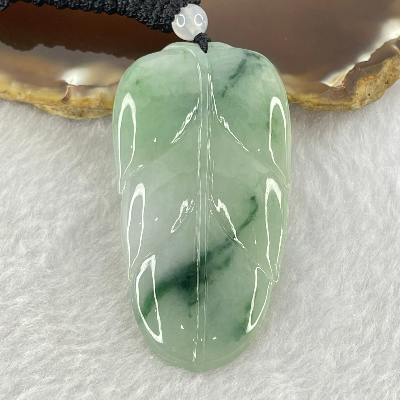 Type A Green Piao Hua with Lavender Jadeite Leaf with Ladybugs Pendent 21.72g 57.0 by 30.1 by 6.4mm