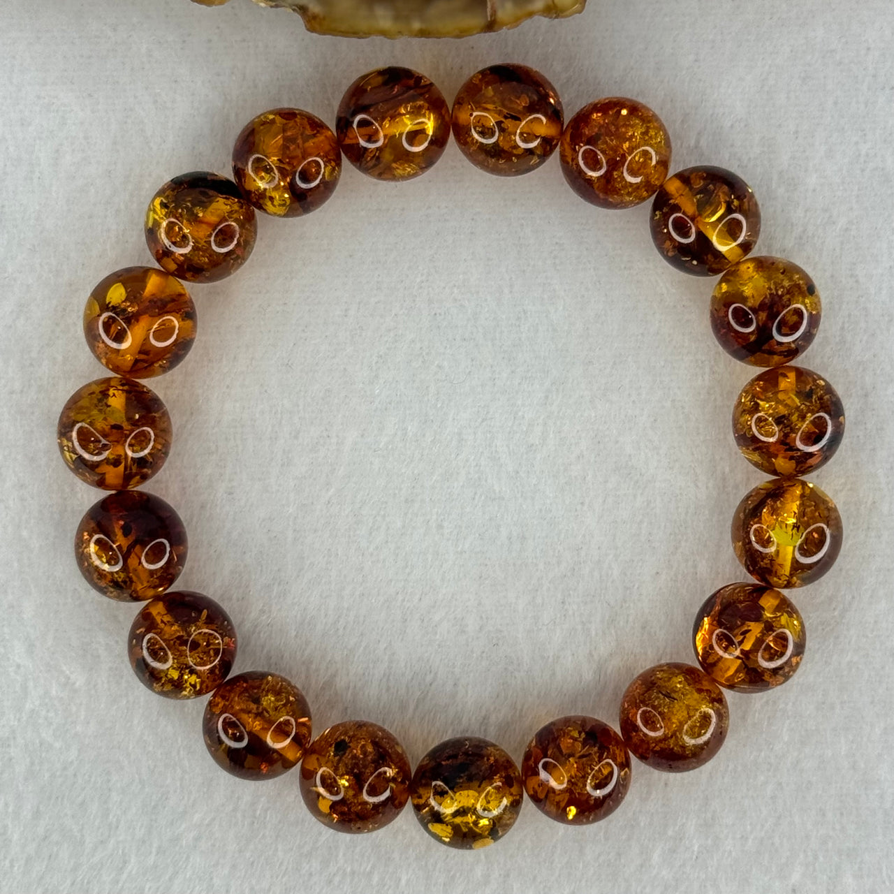 Natural Yellow Flower Amber Beads Bracelet 天然黄金花珀手链  10.97g 16cm 10.3mm 19 Beads