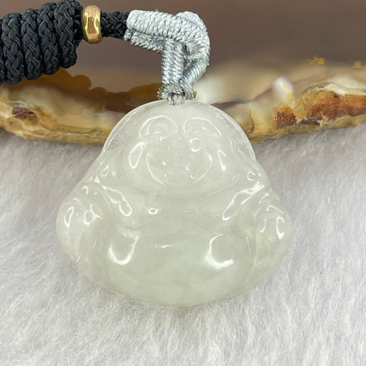 Type A Semi Icy Light Green Jadeite Milo Buddha Pendent 5.78g 21.5 by 24.4 by 5.7mm