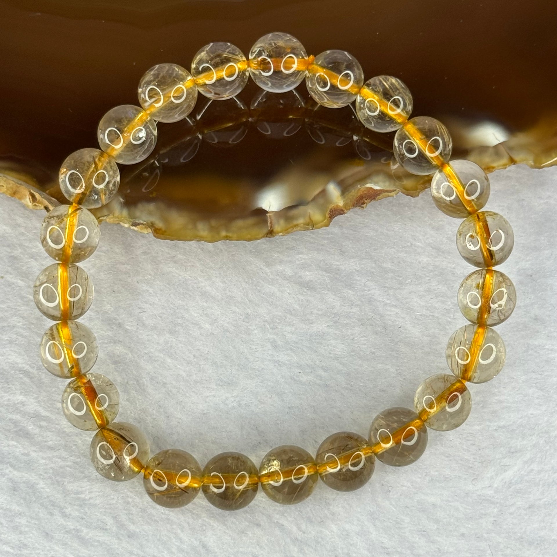 Natural Golden Rutilated Quartz Beads 天然金发水晶手链 17.28g 15cm 8.4mm 23 Beads - Huangs Jadeite and Jewelry Pte Ltd