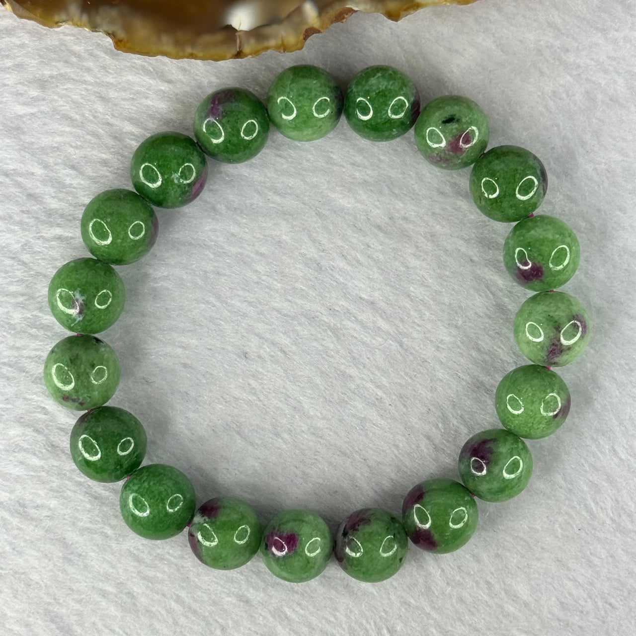 Natural Emerald And Ruby Zoisite Beads Bracelet 35.57g 16.5cm 10.4mm 19 Beads - Huangs Jadeite and Jewelry Pte Ltd