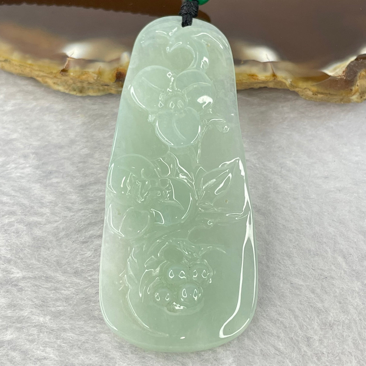 Type A Semi Icy Green Jadeite Flowers Pendent 18.53g 58.4 by 24.3 by 5.2mm