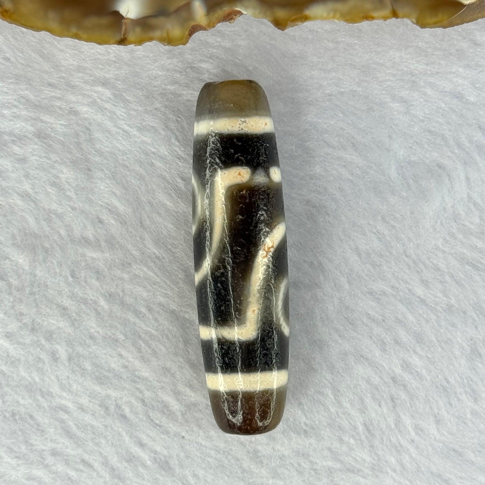 Natural Powerful Tibetan Old Oily Agate 2 Eyes Dzi Bead Heavenly Master (Tian Zhu) 二眼天诛 12.51g 48.1 by 12.7mm - Huangs Jadeite and Jewelry Pte Ltd