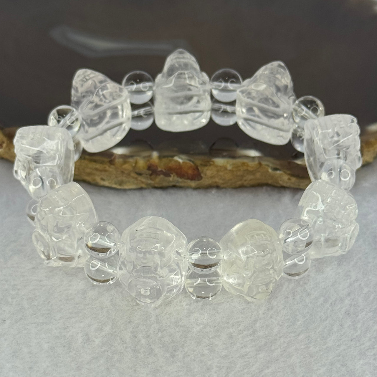 Natural Clear Quartz Dragon Turtle and Beads Bracelet 62.52g 17cm 19.8 by 14.6 by 11.7mm 9 Dragon Turtle