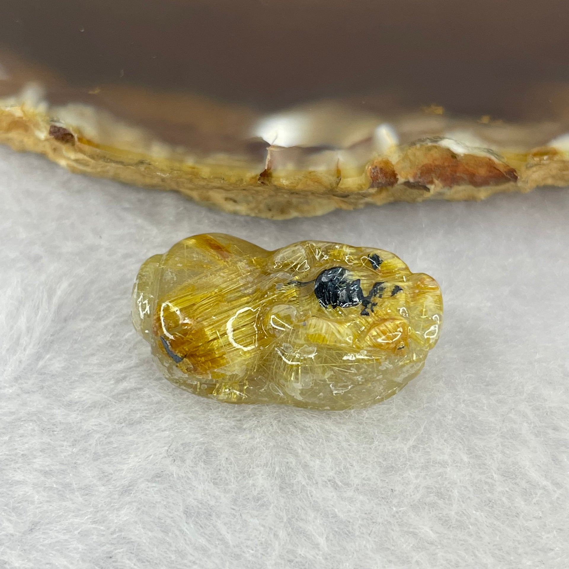 Above Average Grade Natural Golden Rutilated Quartz Pixiu Charm for Bracelet 天然金发水晶貔貅 5.72g 25.0 by 14.3 by 9.7mm - Huangs Jadeite and Jewelry Pte Ltd