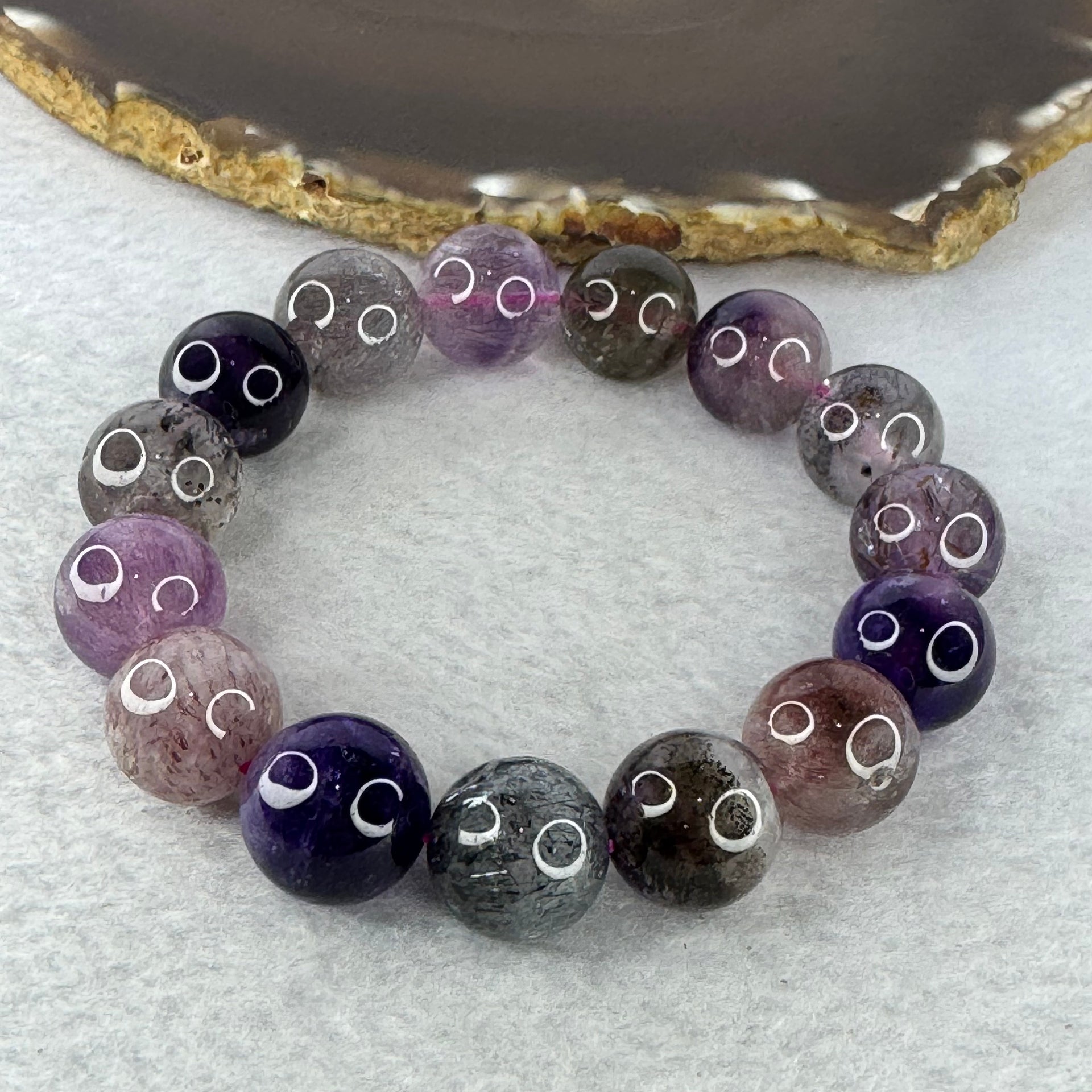 Natural Super 7 Crystal Bracelet 61.72g 14.7 mm 15 Beads - Huangs Jadeite and Jewelry Pte Ltd