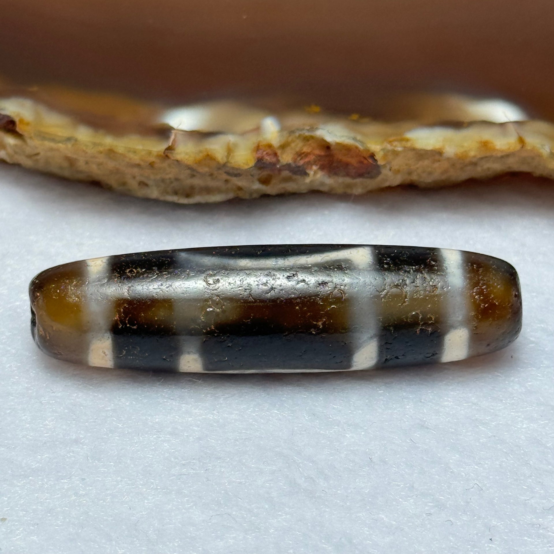 Natural Powerful Tibetan Old Oily Agate Sky Door Serenity 1 Eye Dzi Bead Heavenly Master (Tian Zhu) 一眼天诛 11.93g 48.0 by 12.5mm - Huangs Jadeite and Jewelry Pte Ltd