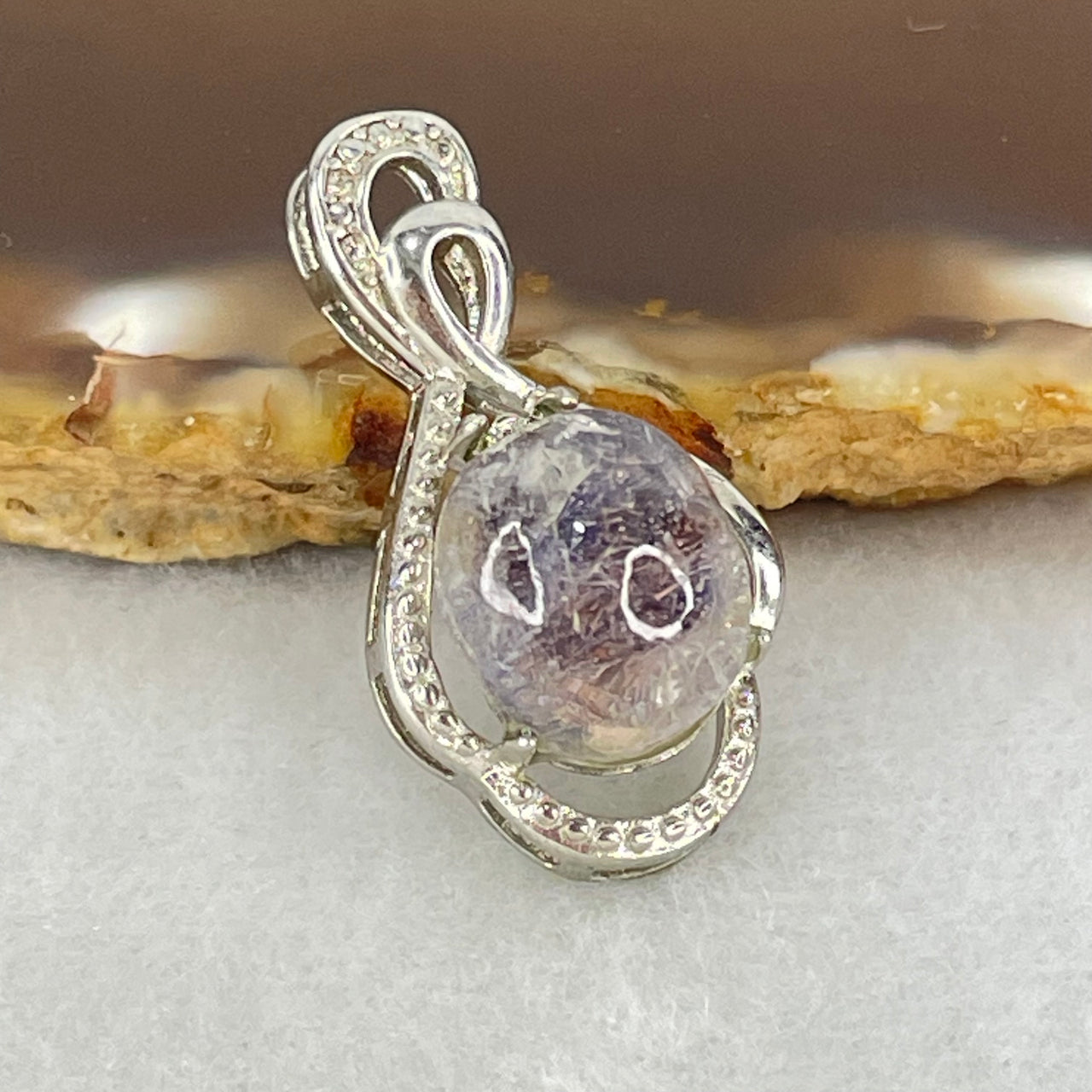 Above Average Grade Rare Natural Blue Dumortierite Rutilated Quartz in S925 Pendant 2.82g 11.1 by 9.7 by 7.0mm