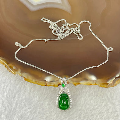 Type A Icy Green Omphasite Jadeite Pendant in S925 Sliver  Necklace 2.67g 12.8 by 9.2 by 4.0mm