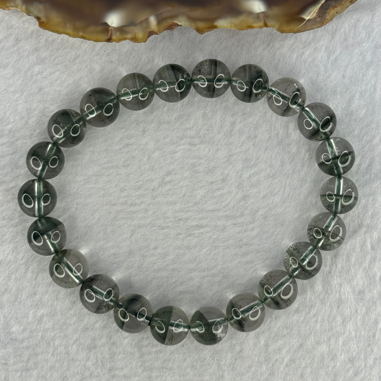 Very Good Grade Natural Green Phantom Quartz Beads Bracelet 23.14g 17cm 9.3mm 22 Beads