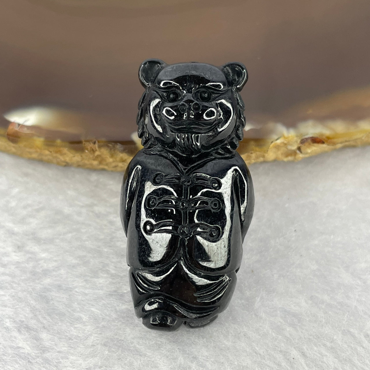 Type A Opaque Black Omphasite Jadeite Tiger Pendant A货墨翠老虎牌 18.54g 38.1 by 19.0 by 15.0 mm - Huangs Jadeite and Jewelry Pte Ltd