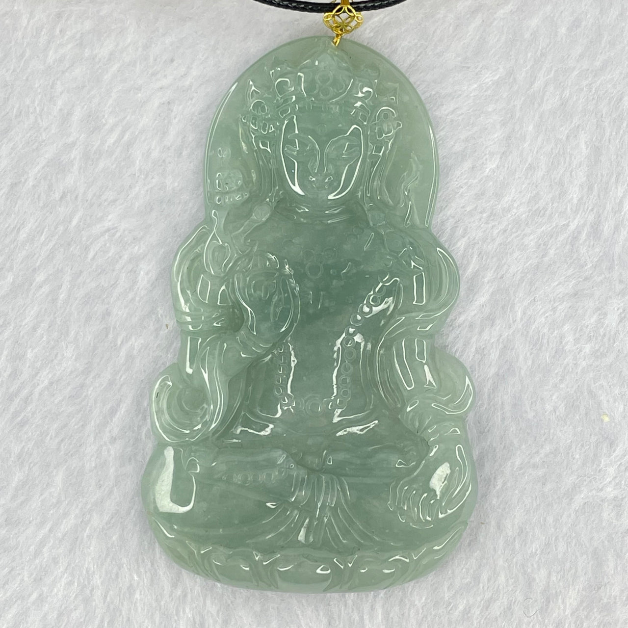 18K Yellow Gold Type A Blueish Green Jadeite Du Mu Pendant Necklace 31.20g 68.6 by 41.7 by 6.3mm