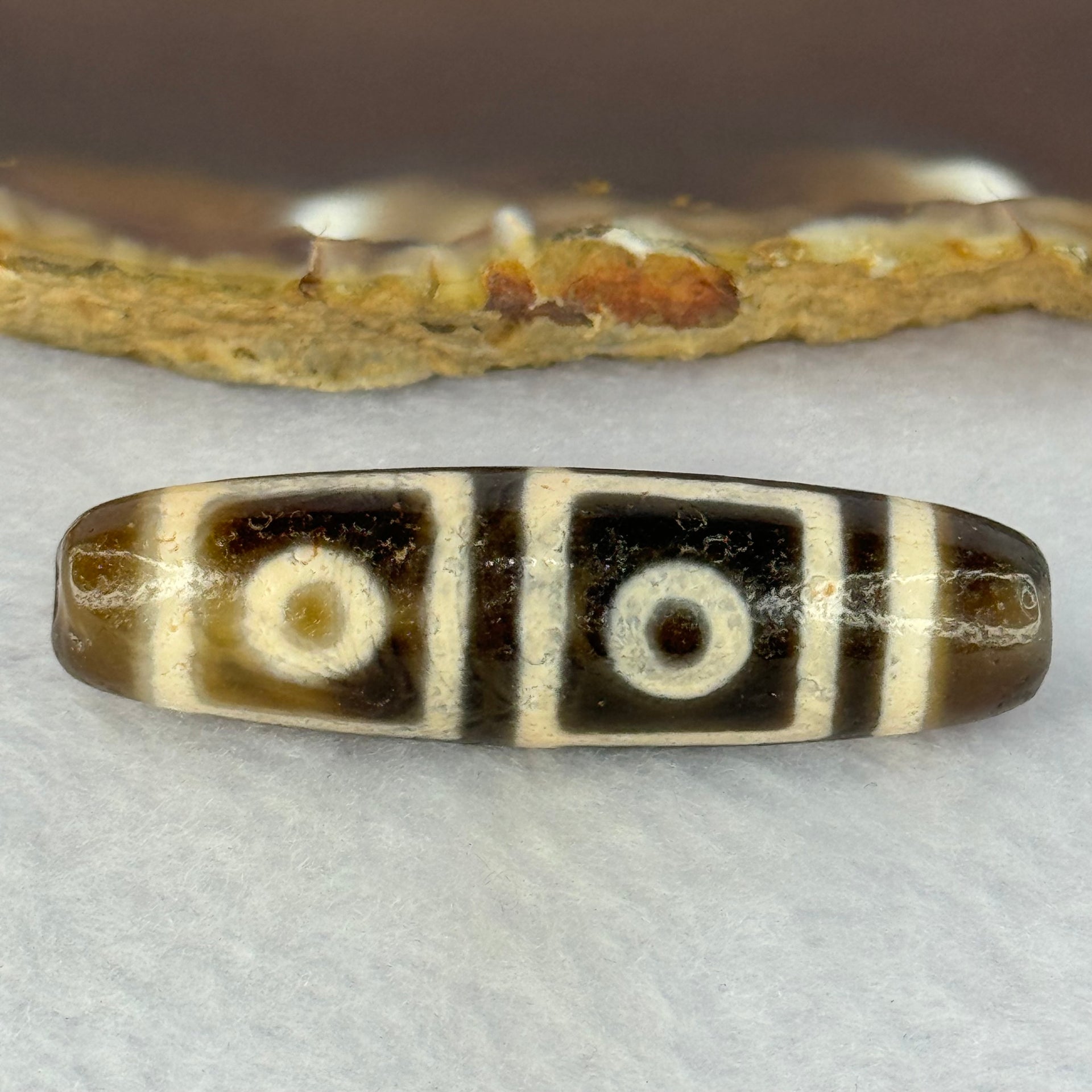 Natural Powerful Tibetan Old Oily Agate 4 Eyes Dzi Bead Heavenly Master (Tian Zhu) 四眼天诛 12.59g 46.9 by 13.3mm - Huangs Jadeite and Jewelry Pte Ltd