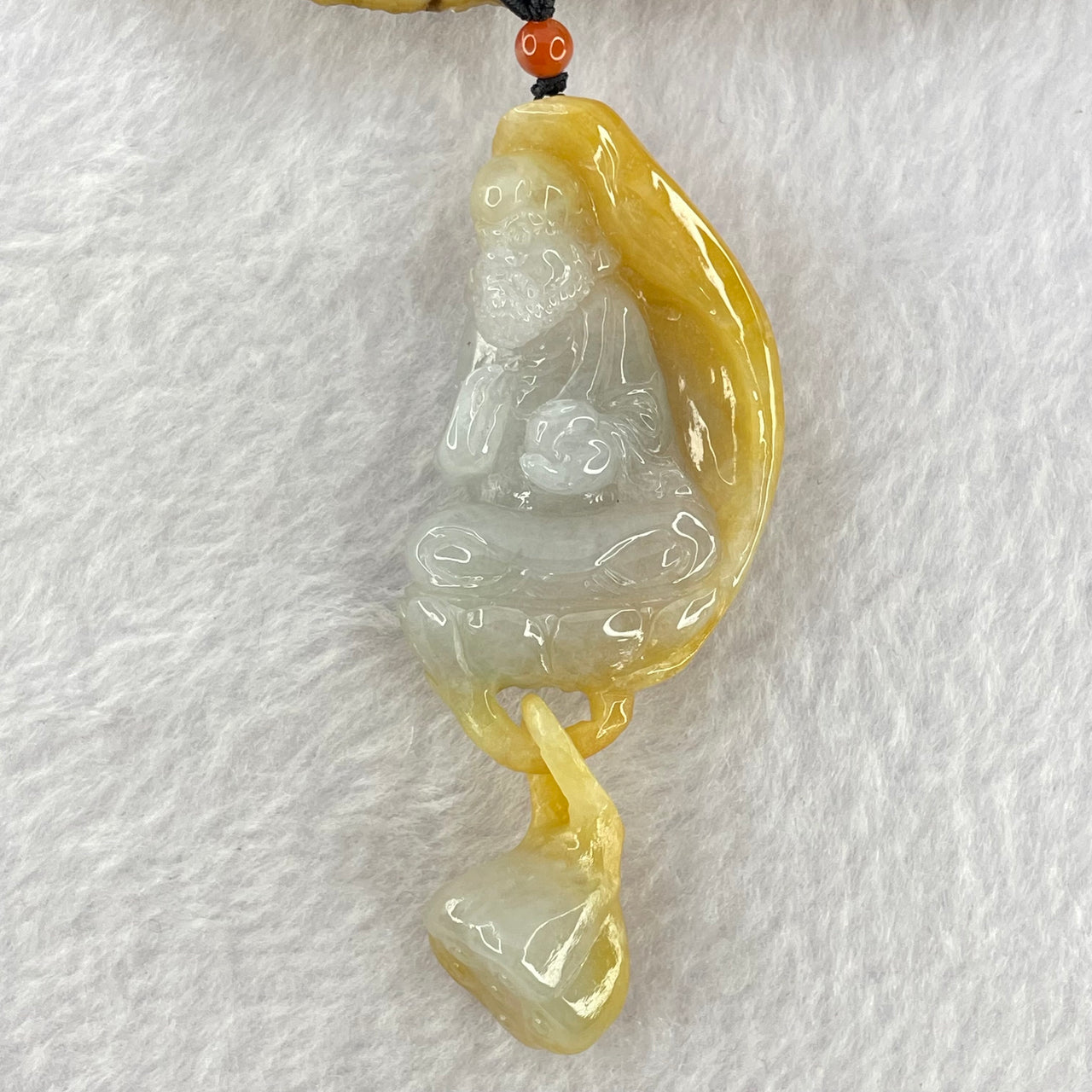 Type A Faint Lavender and Yellow Jadeite Damo with Hanging Lotus Flower Pendent Necklace 32.31g 50.7 by 27.0 by 14.1mm, 17.1 by 15.5 by 14.1mm