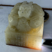 Antique Highly Translucent Near White with Slight Yellow and Grey Nephrite Dragon Seal 2,439.8g 103.5 by 103.7 by 118.2g with Old Zitan Box Total 3,202.8g 136.8 by 137.2 by 168.0mm - Huangs Jadeite and Jewelry Pte Ltd