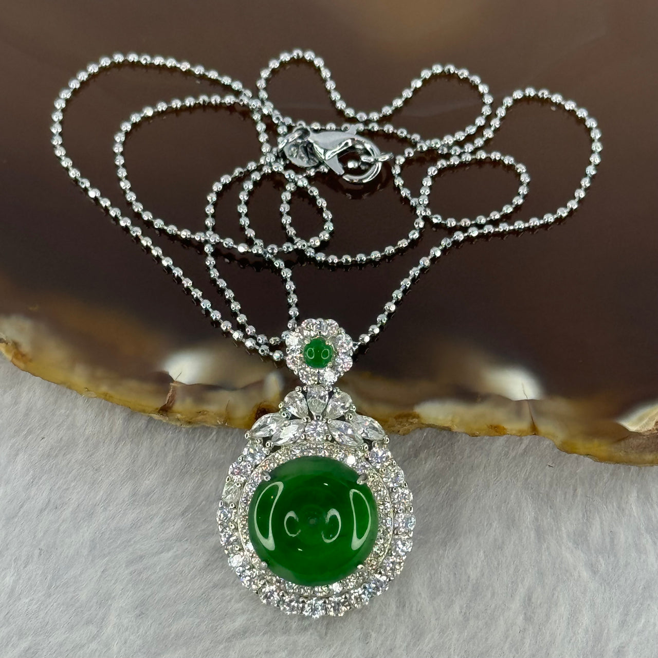 Type A Icy Green Jadeite Pendent  Ping An Kou Donut 12.0 by 3.0mm Pendent in S925 Sliver Necklace 6.59g