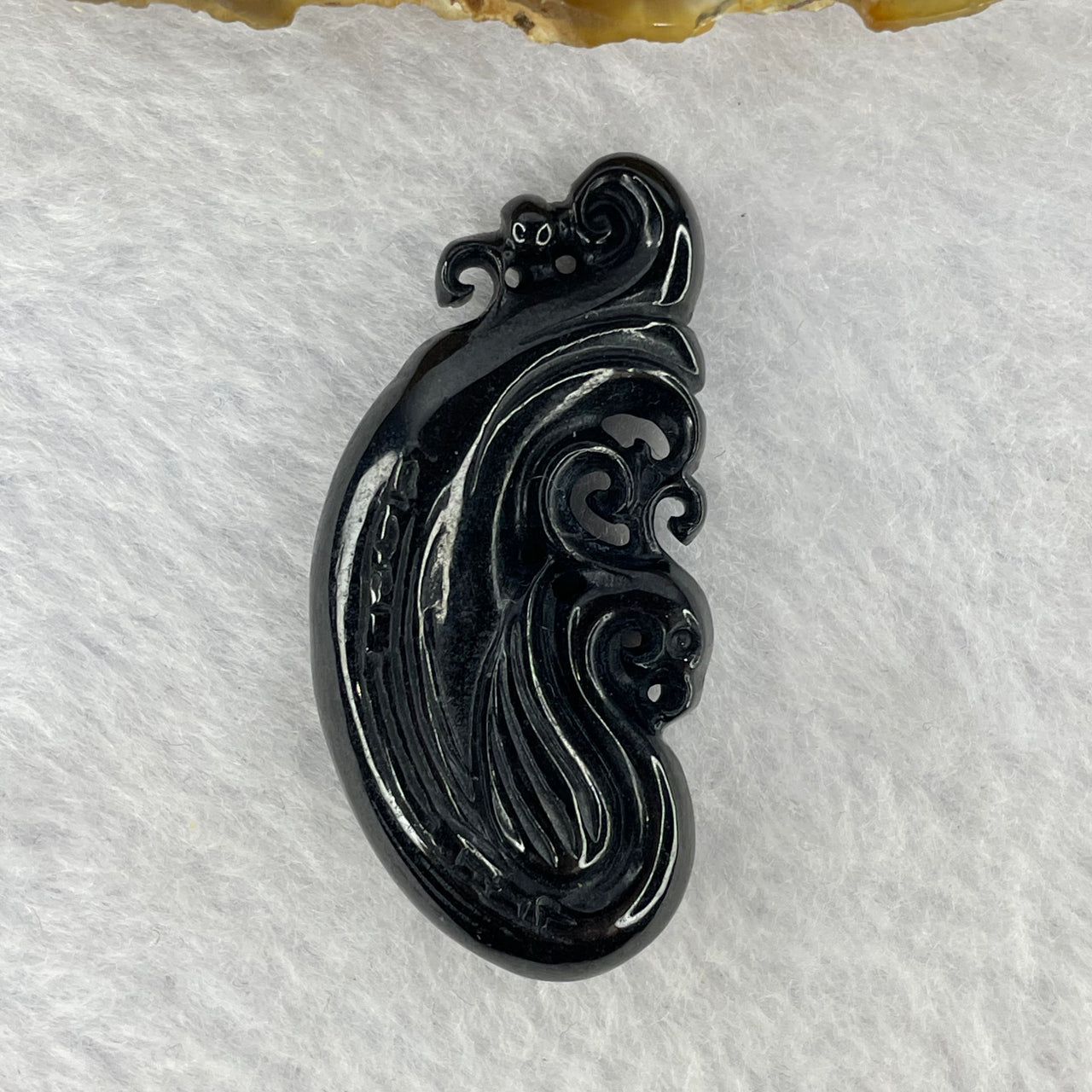 Type A Opaque Black Omphasite Phoenix Pendant / Charm A货墨翠凤凰牌 13.07g 42.8 by 20.7 by 8.8 mm - Huangs Jadeite and Jewelry Pte Ltd