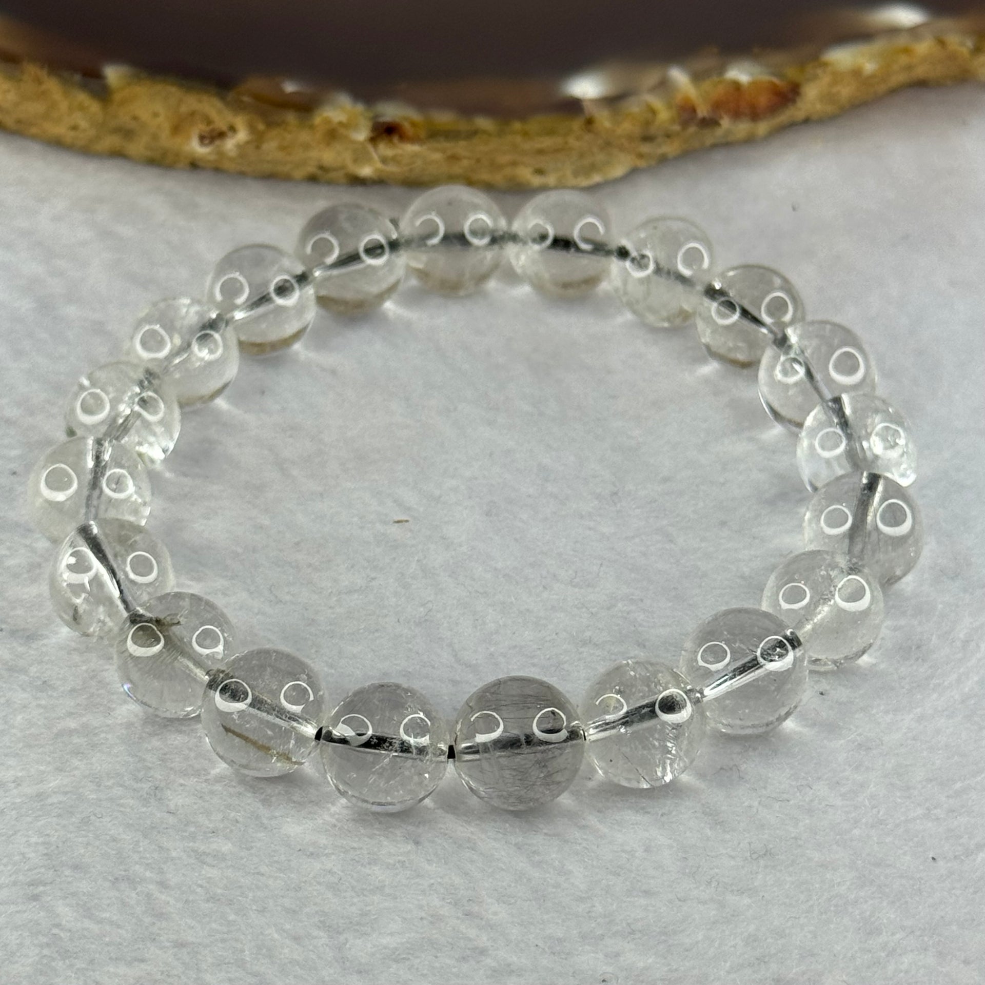 Natural Titanium Rutilated Clear Quartz 24.44g 16.5cm 9.7mm 20 Beads - Huangs Jadeite and Jewelry Pte Ltd