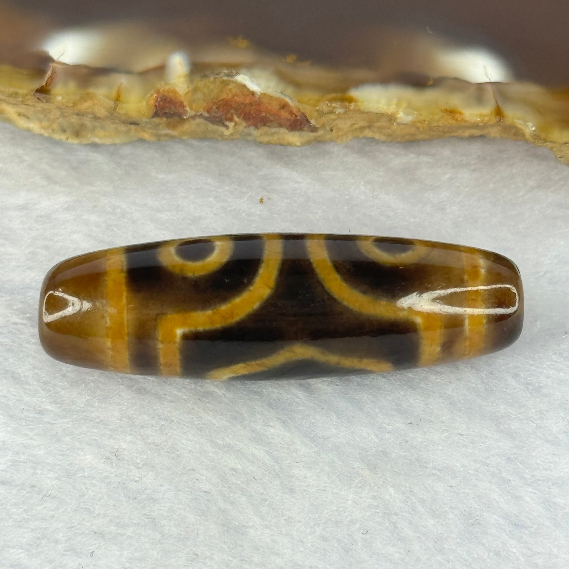 Natural Powerful Tibetan Old Oily Agate 3 Eyes Dzi Bead Heavenly Master (Tian Zhu) 三眼天诛 7.13g 37.0 by 11.5mm - Huangs Jadeite and Jewelry Pte Ltd