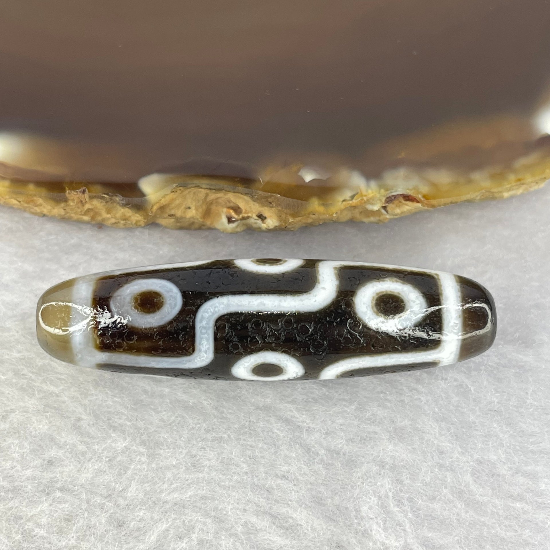 Natural Powerful Tibetan Old Oily Agate 9 Eyes Dzi Bead Heavenly Master (Tian Zhu) 九眼天诛 10.00g 45.2 by 12.3 mm - Huangs Jadeite and Jewelry Pte Ltd