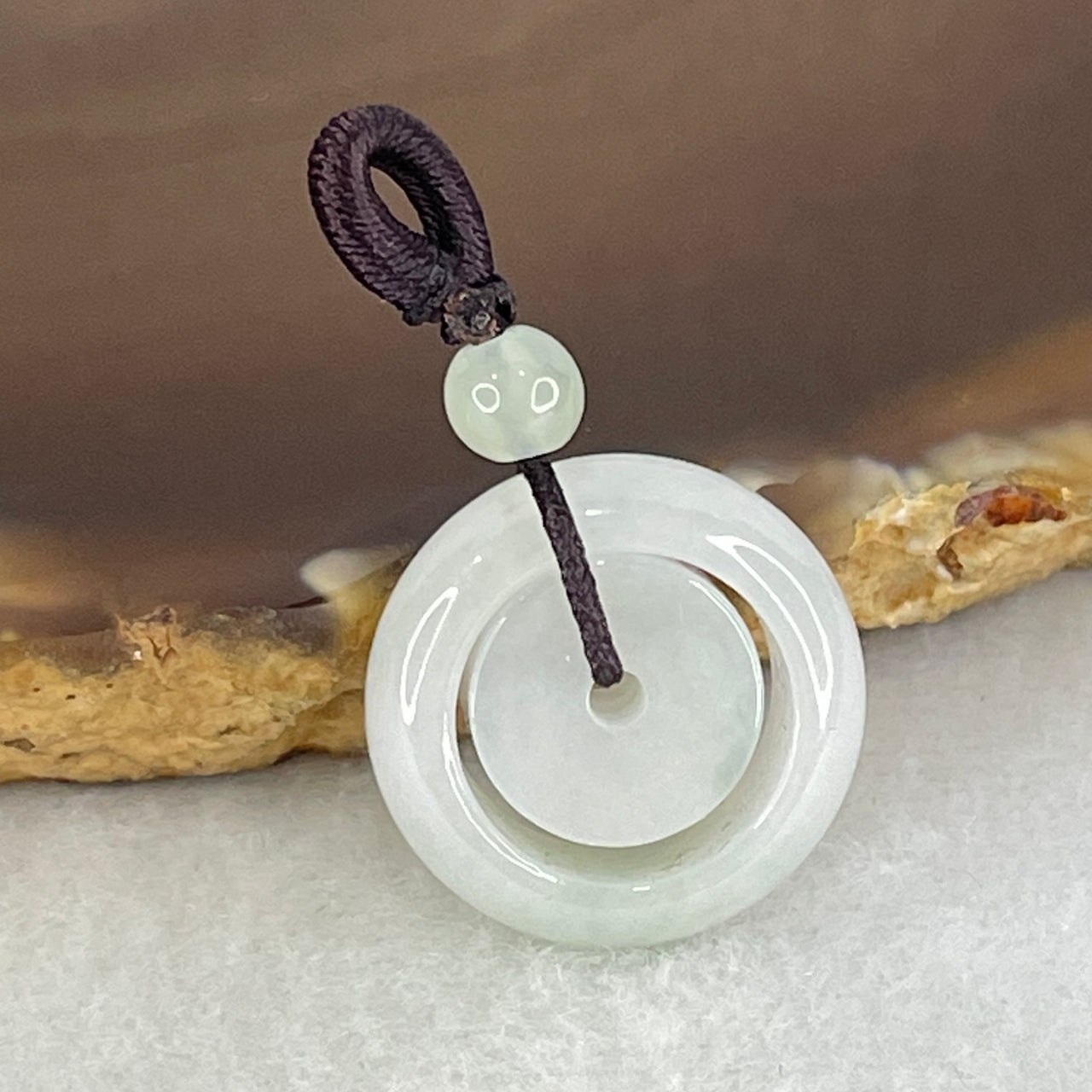 Type A Faint Lavender Jadeite Double Ping An Kou Donut Charm Pendant 4.40g 18.3 by 7.0mm