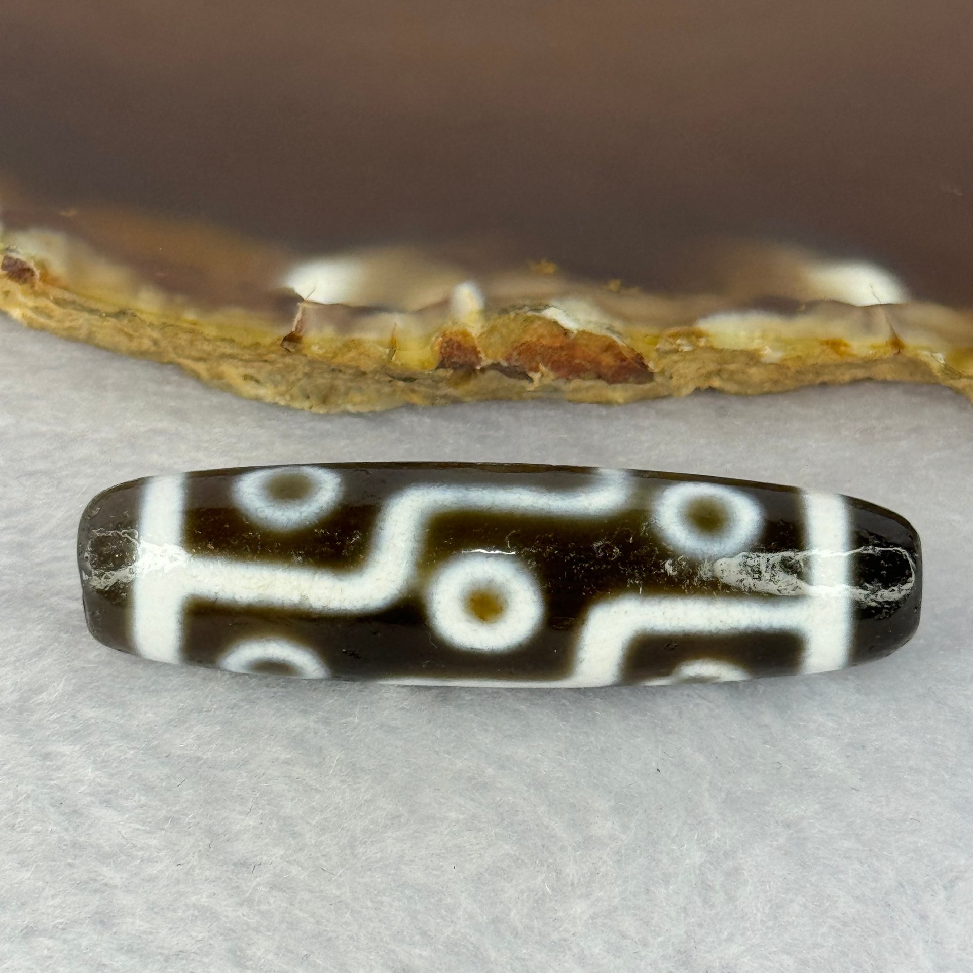 Natural Powerful Tibetan Old Oily Agate 9 Eyes Dzi Bead Heavenly Master (Tian Zhu) 九眼天诛 12.81g 48.8 by 12.9mm - Huangs Jadeite and Jewelry Pte Ltd