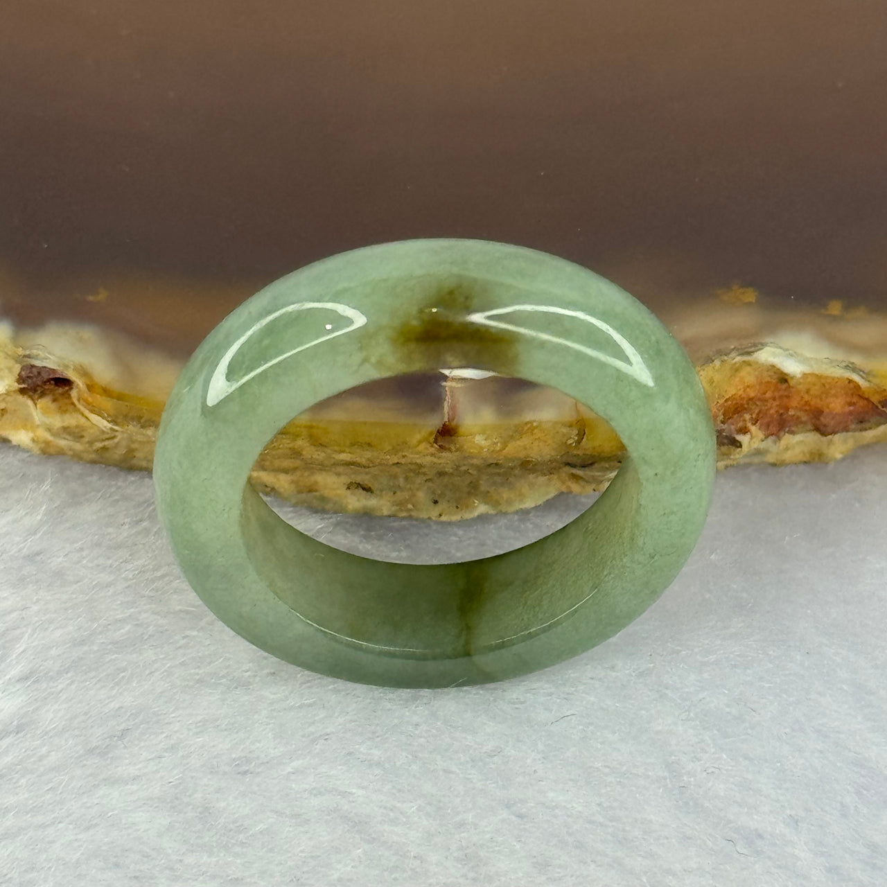 Type A Medium Green with Brown Patches Jadeite Ring 4.24g 6.2 by 3.8mm US7.25 HK16