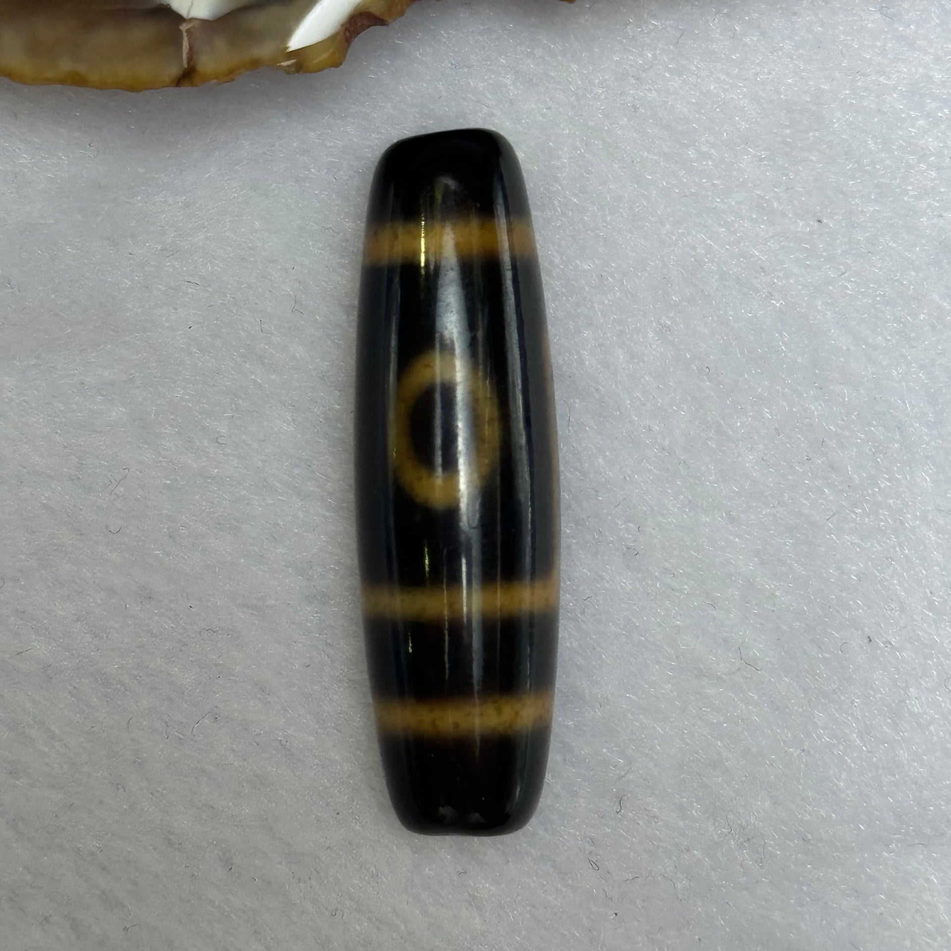 Natural Powerful Tibetan Old Oily Agate 2 Eyes Dzi Bead Heavenly Master (Tian Zhu) 二眼天诛 7.99g 39.2 by 11.5mm - Huangs Jadeite and Jewelry Pte Ltd