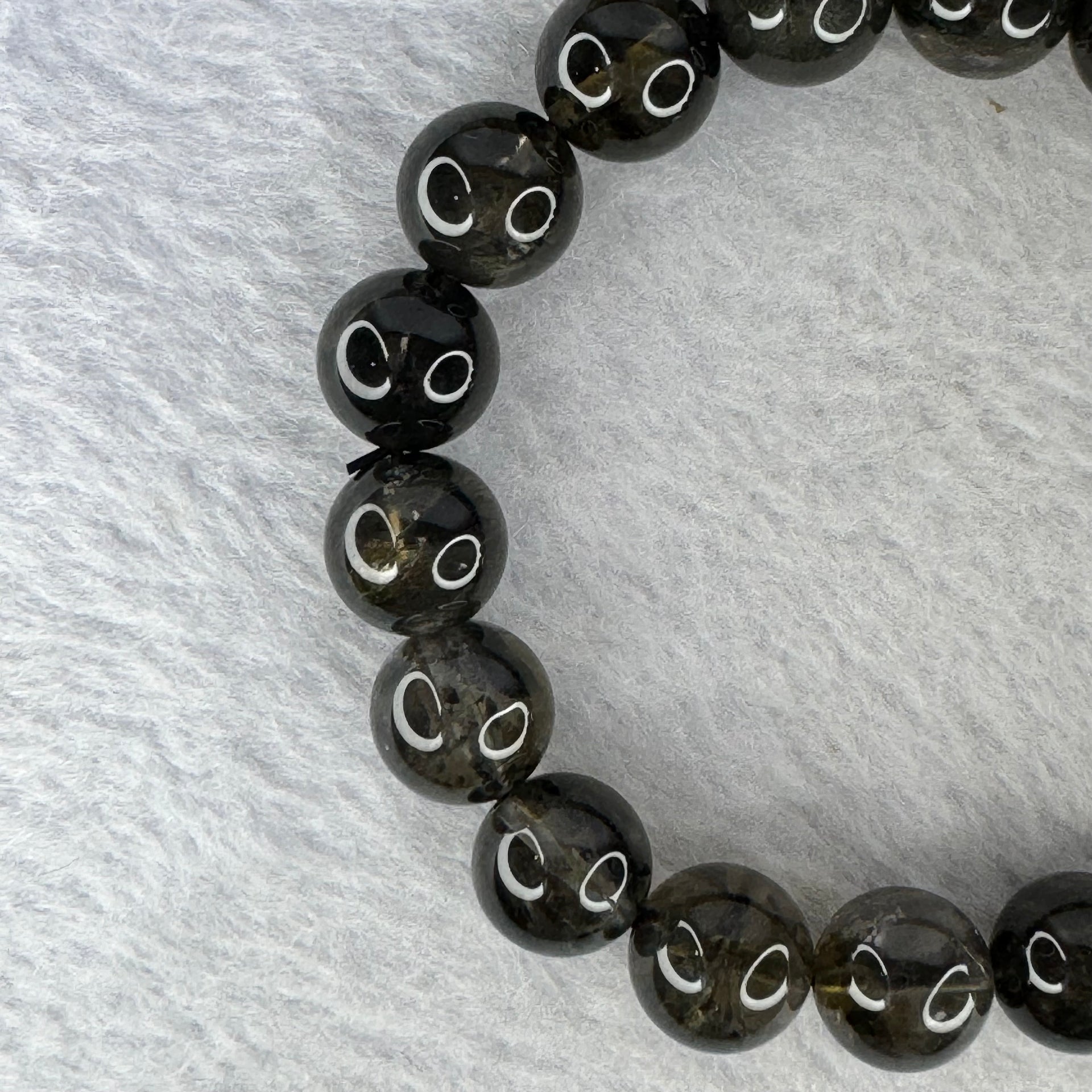 Natural Black Auralite Crystal Bracelet 黑激光手链 34.63g 11.3 mm 18 Beads - Huangs Jadeite and Jewelry Pte Ltd