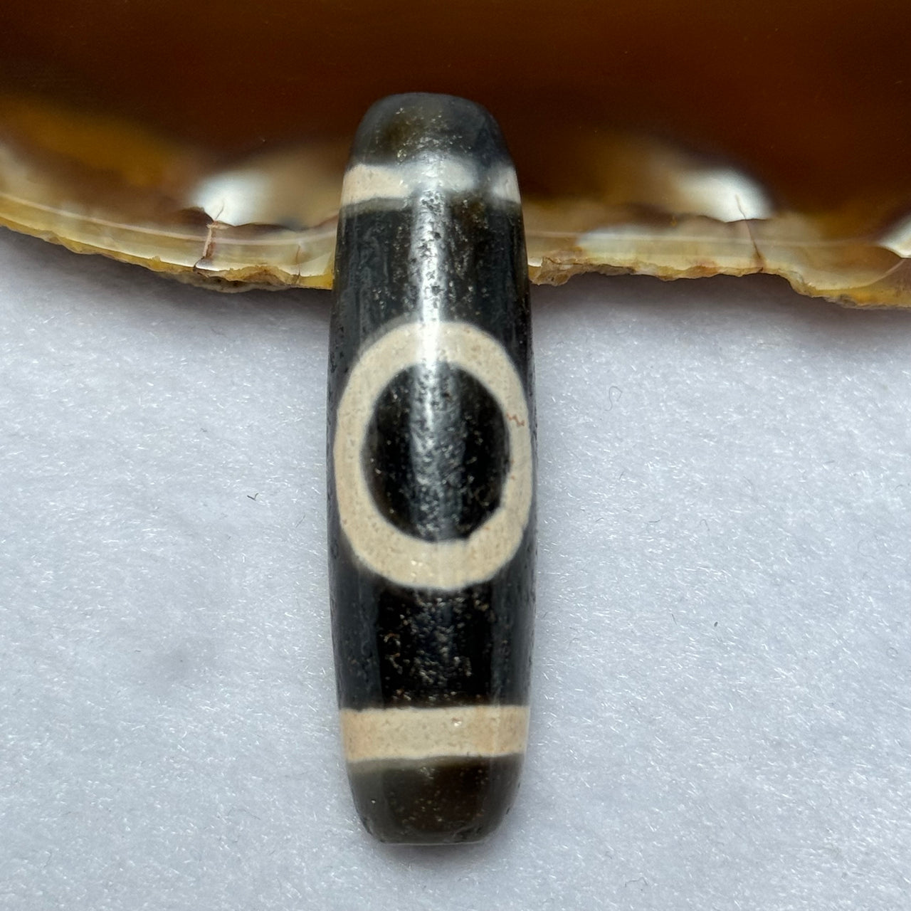 Natural Powerful Tibetan Old Oily Agate Sky Door Serenity 1 Eye Dzi Bead Heavenly Master (Tian Zhu) 一眼天诛 12.89g 46.8 by 13.3mm - Huangs Jadeite and Jewelry Pte Ltd