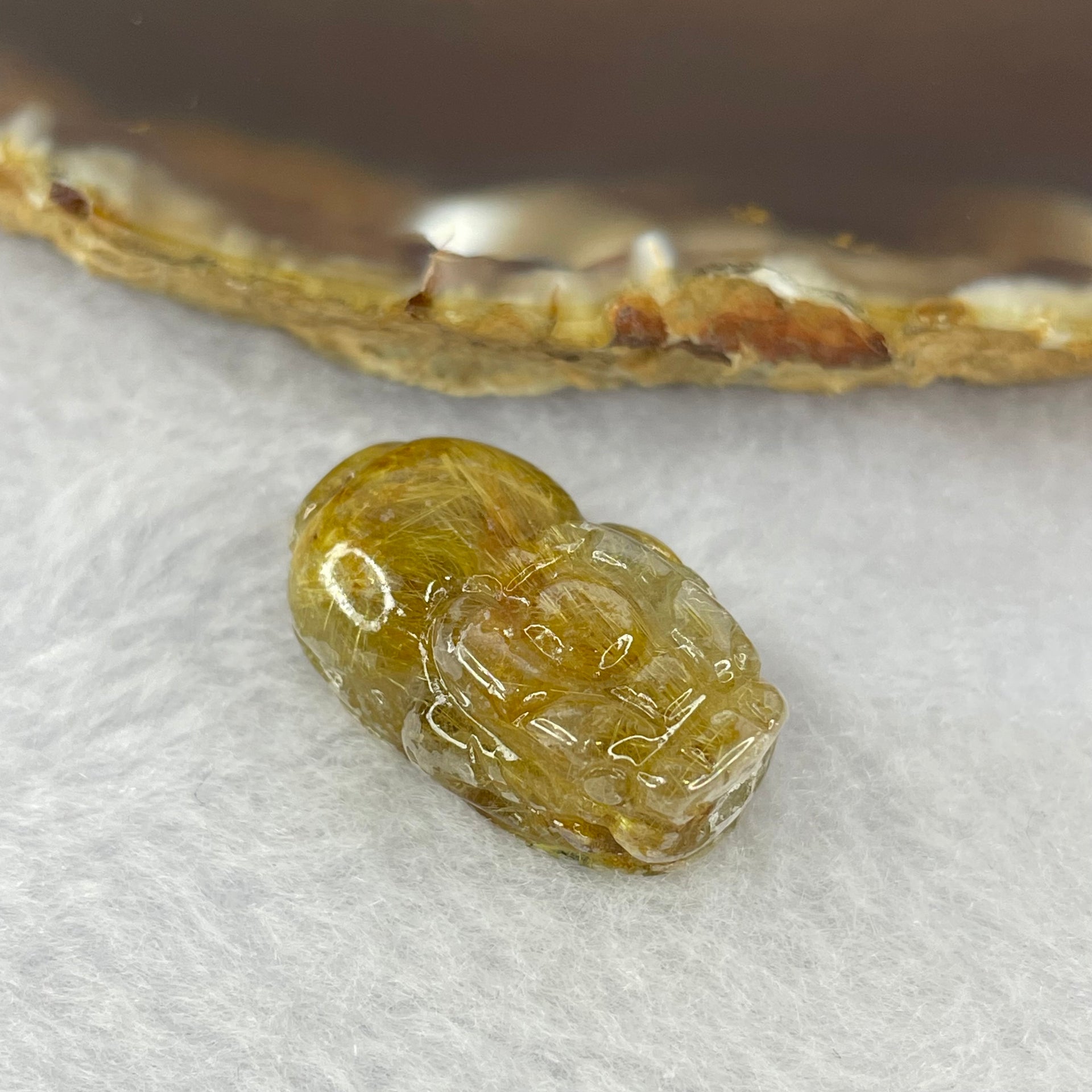 Above Average Grade Natural Golden Rutilated Quartz Pixiu Charm for Bracelet 天然金发水晶貔貅 6.16g 24.7 by 15.0 by 9.8mm - Huangs Jadeite and Jewelry Pte Ltd