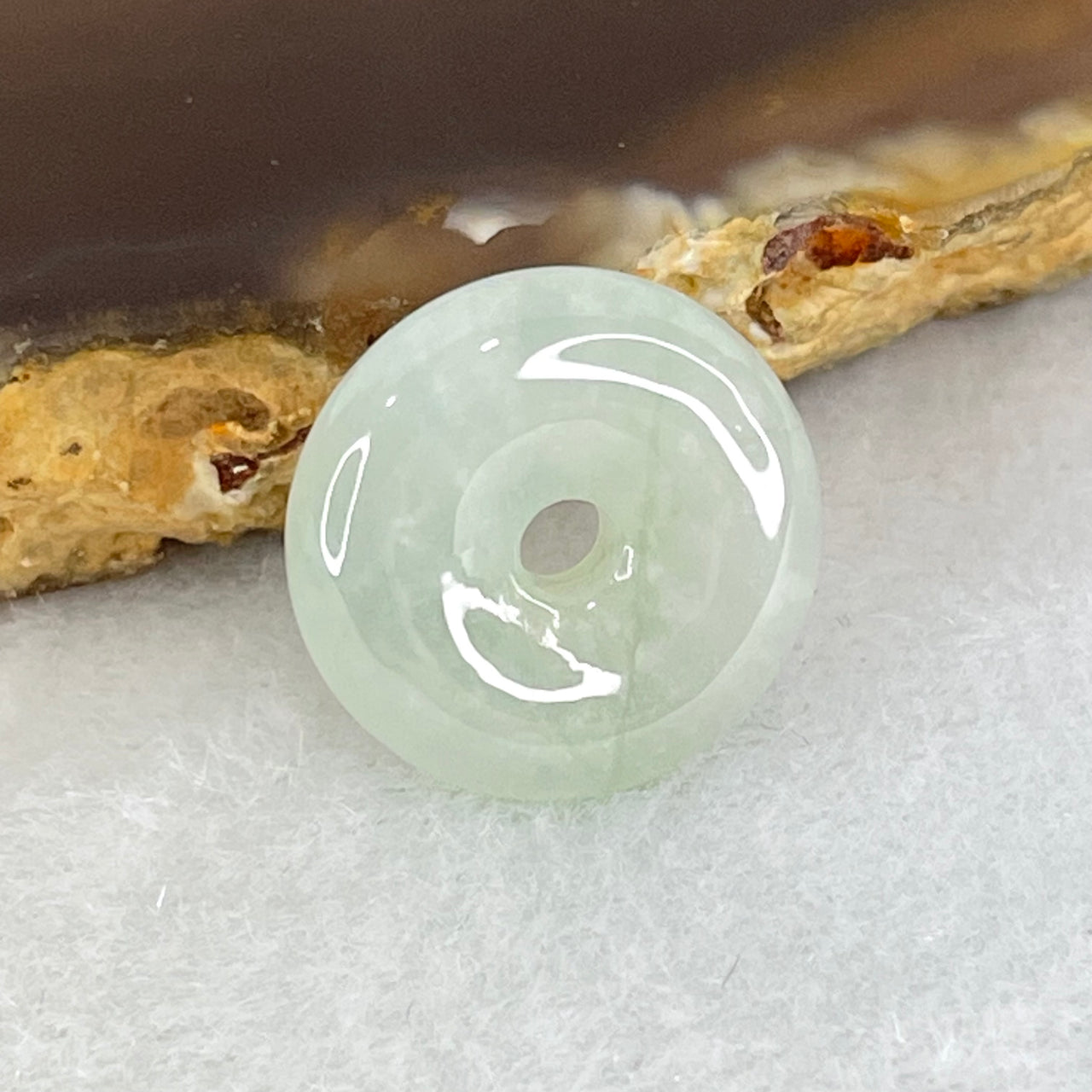 Type A Icy Sky Blue Jadeite Ping An Kou Donut Charm Pendant 2.29g 15.0 by 4.8mm