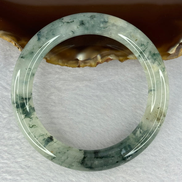 Transparent Colourless with Dark Green and Yellowish White Piao Hua Sodium Feldspar Jade Bangle 水沫玉手镯 Internal Diameter 56.0mm 47.38g 10.8 by 10.5mm