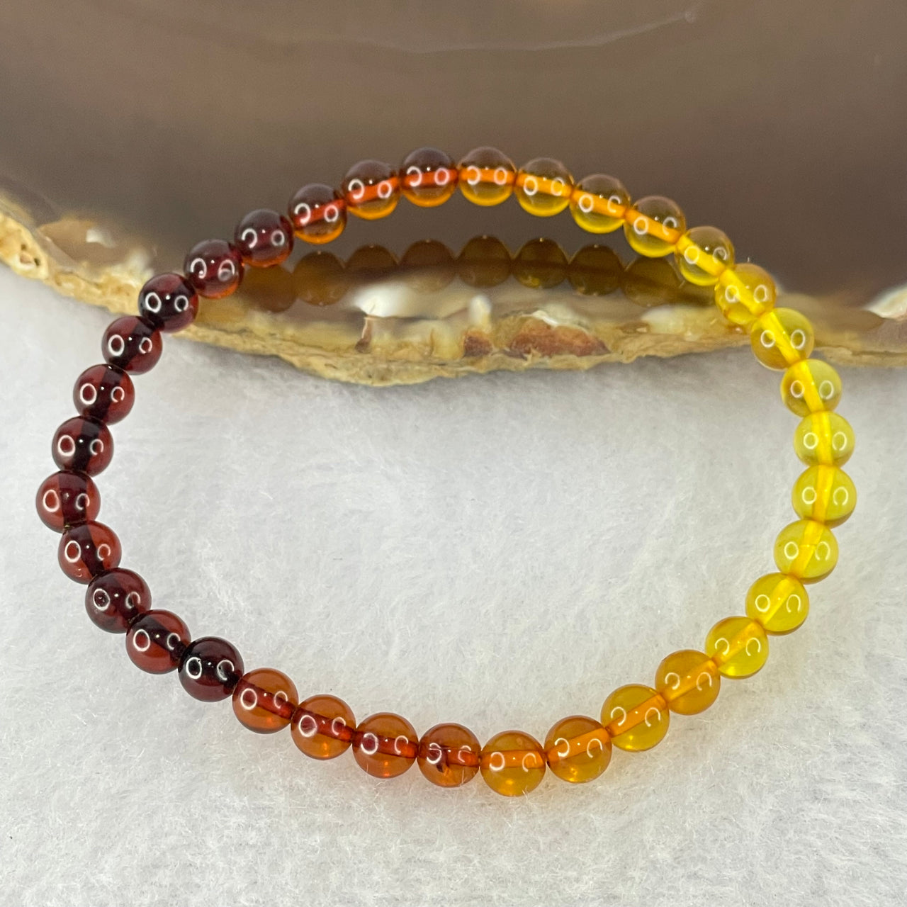 Natural Mixed Color Amber Beads Bracelet 1.88g 16cm 5.5mm 35 Beads