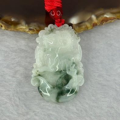 Type A Light Green with Blueish Green Piao Hua Jadeite Goat Pendent 5.73g 34.2 by 22.8 by 3.8mm