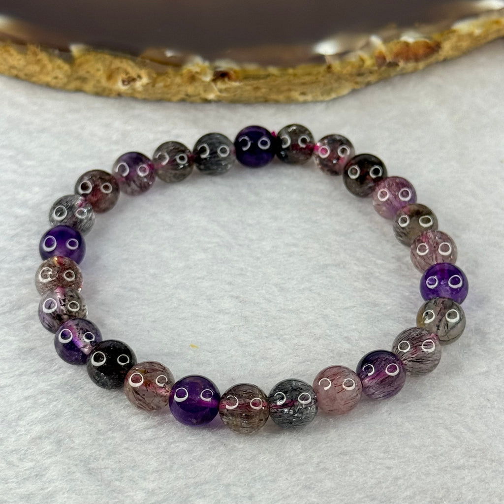 Good Grade Natural Super 7 Crystal Beads Bracelet 天然超级七水晶珠手链 13.37g ...