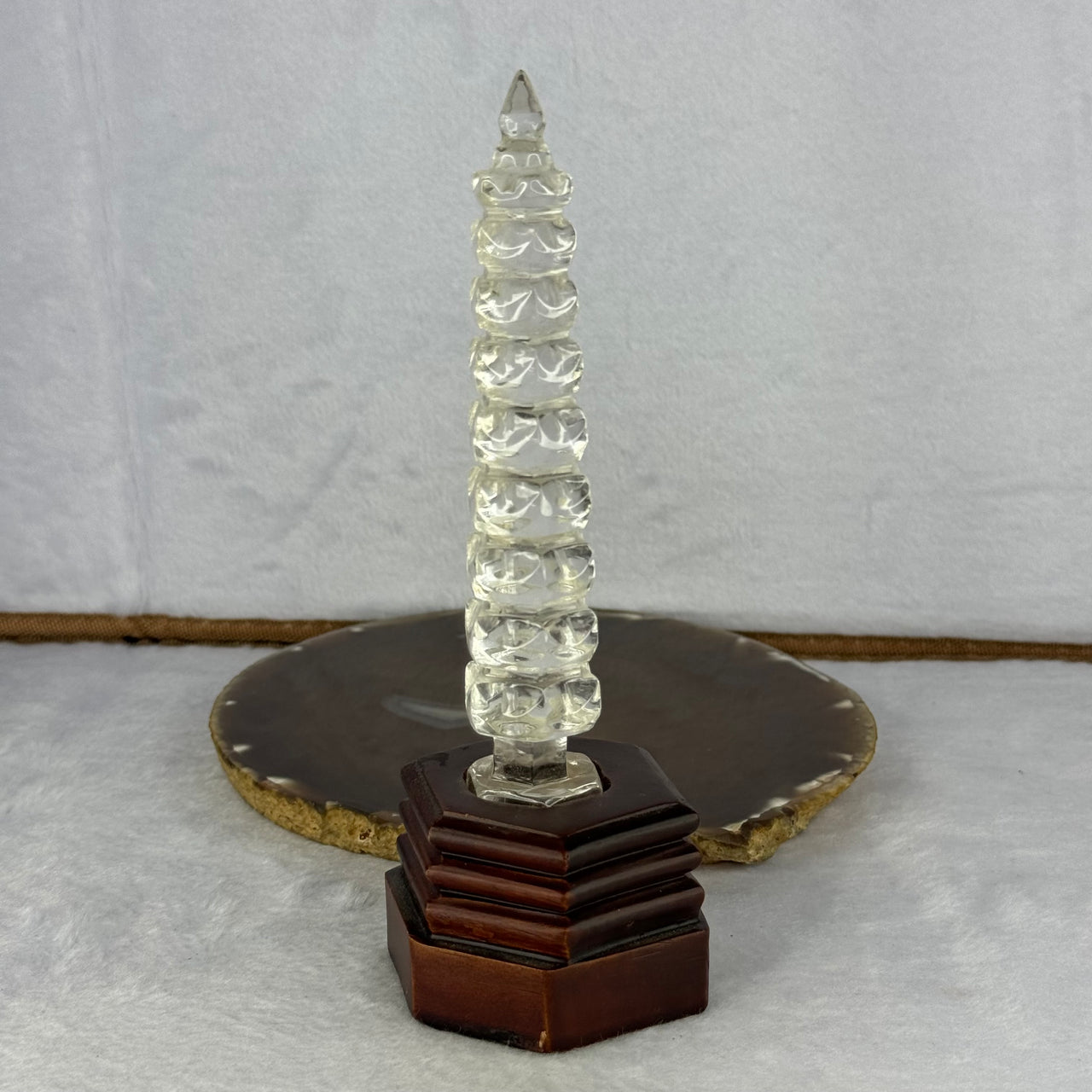 Natural Clear Quartz Pagoda Mini Display 156.76g 170.0 by 62.1 by 56.0mm - Huangs Jadeite and Jewelry Pte Ltd